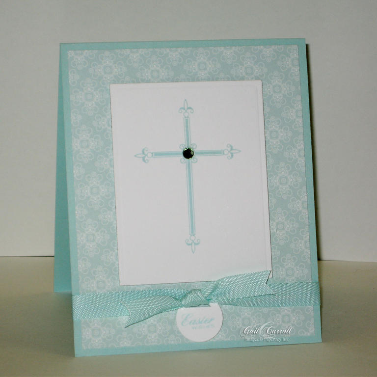 Simple elegant Easter card.  Aqua Mist CS, DP, ink and twill ribbon.