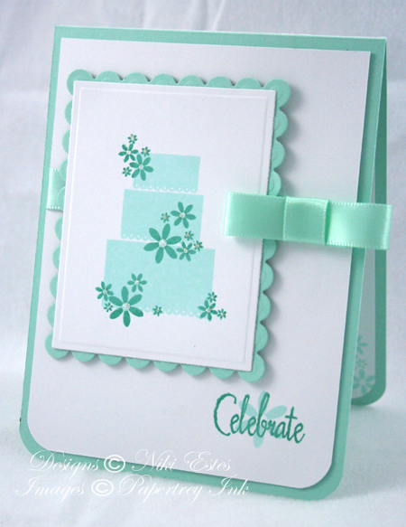 I finally got around to using Papertrey Piece of Cake stamp set with their new aqua mist...