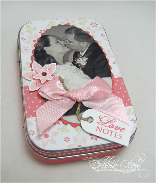 Love Notes Notepad Tin Favor (Outside)<br />
<br />
Stamps: Favor It Weddings; Tags, Bags,...