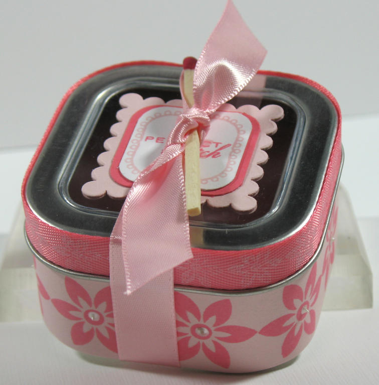 Perfect Match Candle Favor - I melted a pink candle (matches Sweet Blush) in a 4 oz. clear top...