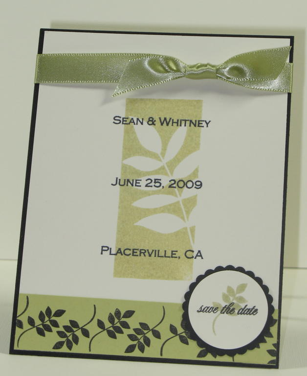 Save the Date<br />
<br />
Stamps:  Wedding Day, Text Boxed (PTI)<br />
Cardstock:  Spring...