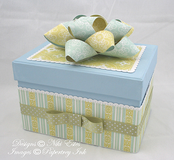 Egg Box decorate with Everyday Blessings patterned paper.  Patterned paper is stitched to...
