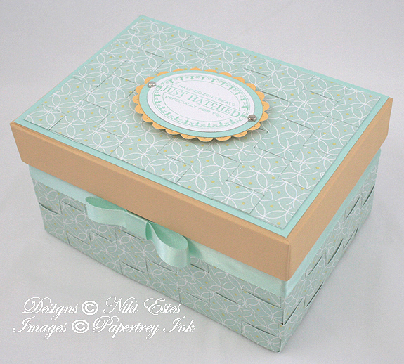 I used Everyday Blessings patterned paper to make the basket weave on the bottom and lid of the box.