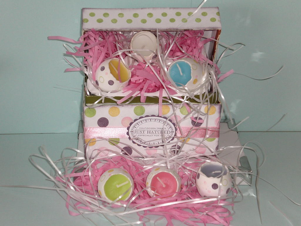 Guest Star entry-<br />
Altered Box stamped With Polka Dot Basics. Half Dozen cute little egg...