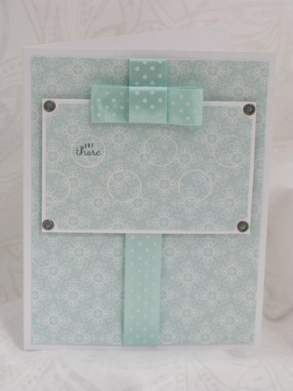 Hi There Card - using the new papers, Polka Dot Basics, Mixed Messages, versamark, white ep, and...