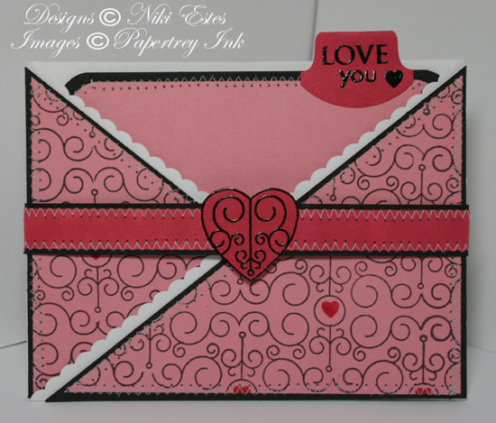 I used Sweet Love and Paper Tray for the sentiment.  Patterned paper created using Sweet Love....