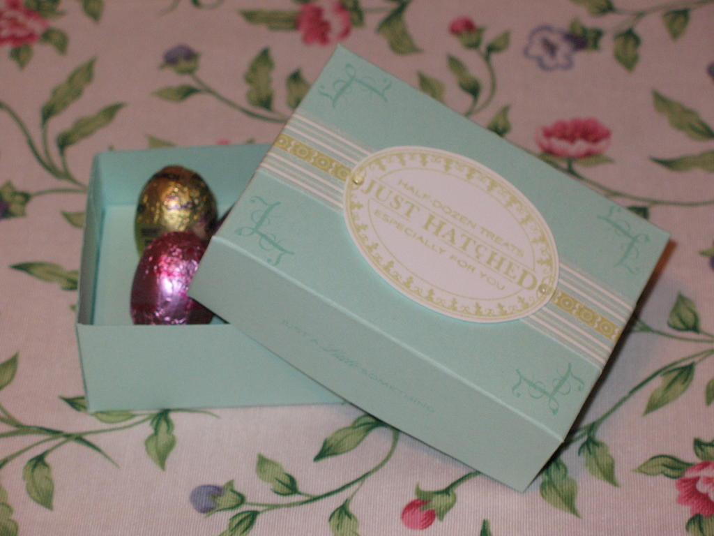 Easter Box Supplies Used<br />
Paper: Aqua Mist &amp; Whisper White CS  Everyday Blessing DP<br...