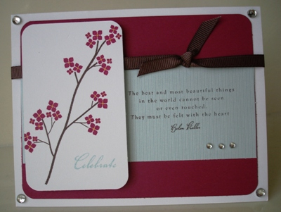 Stamps: Out on a Limb<br />
Ink: SU! Purely Pomegranate, Choc Chip, Sky Blue<br />
Paper: SU!...