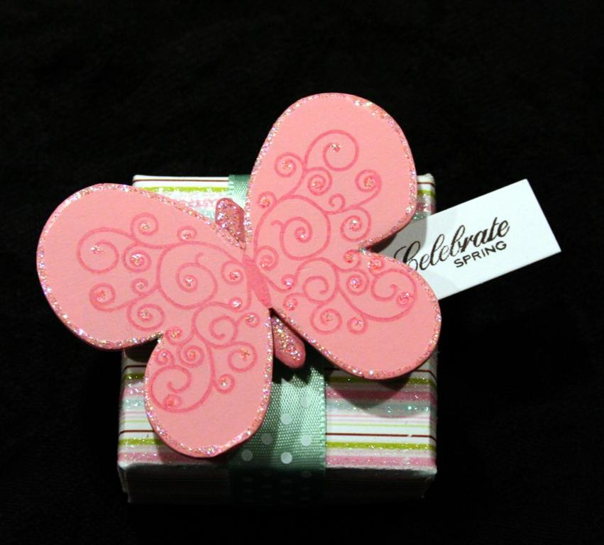 Small origami folded box. the chipboard butterfly was painted and then stamped with the swirl...