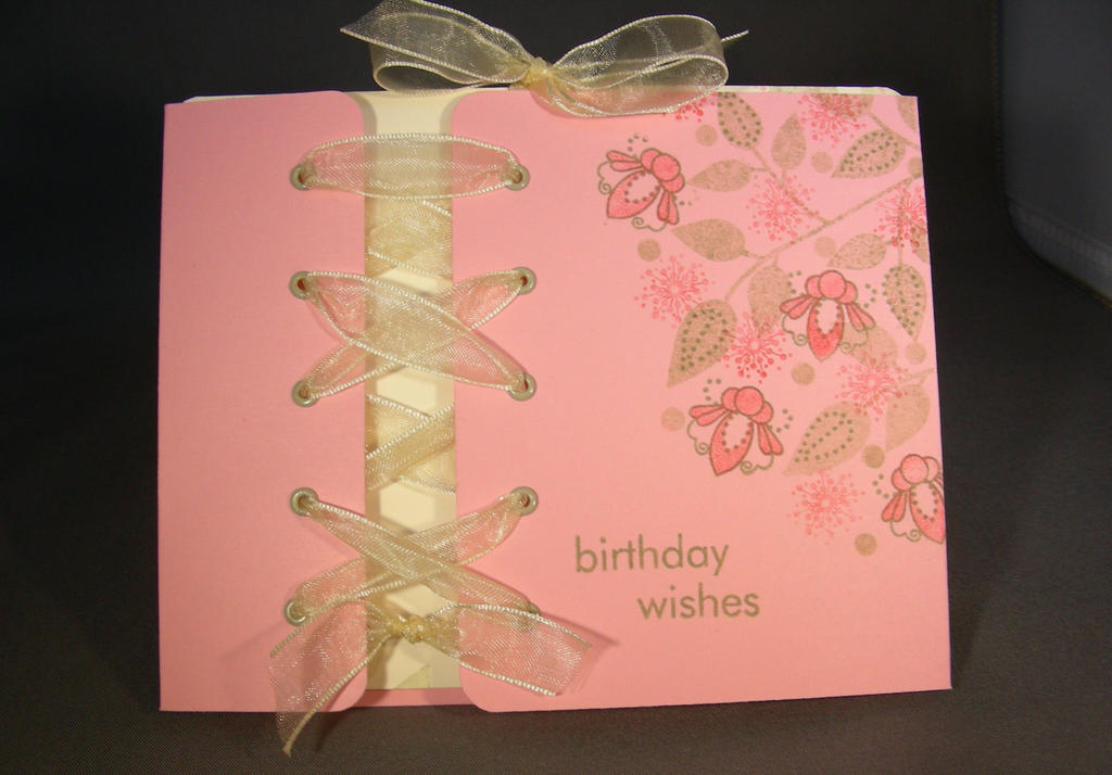 Made this card for the March Blog Hop - use ribbon.  It reminds me of a corset.  I used stamping...