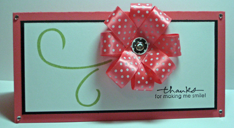 Blog Hop card using ribbon to make a flower.