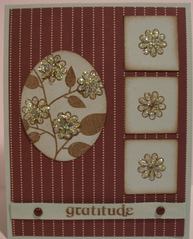 Challenge card - color is WAY off - Aqua Mist and Brown using Beautiful Blooms stamp set and...