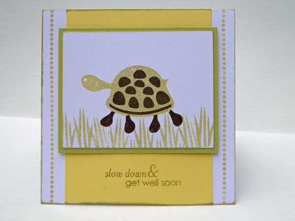 Project Title:  Turtle Get Well card<br />
Stamps: Pond Of Life, Faux Ribbon, Punny...