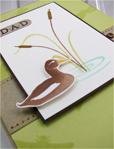 Stamps: Pond Life <br />
Cardstock: Stamper&#039;s Select White, Spring Moss (PTI); Suede Brown...