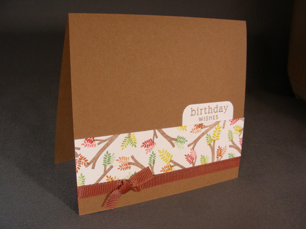 I love fall colors and love how this little card came together.  The ribbon started out white...
