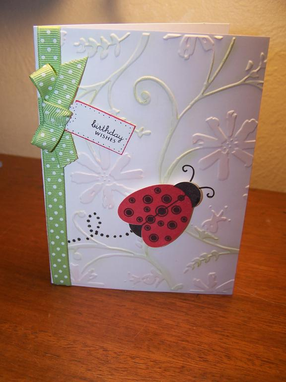 Used Little Lady and Cuttlebug Stylized Flower embossing folder. I chalked the background.
