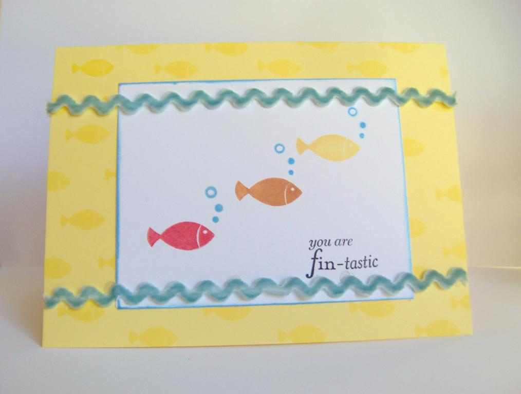 Made with the pond life fishes, lemon tart cardstock, basic grey ric rac