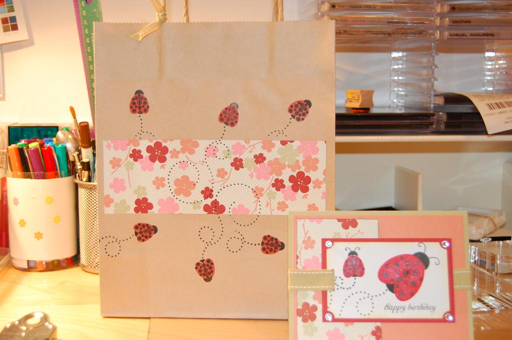 Matching gift bag<br />
Stamps: PTI Little Lady, Birthday Basics<br />
Paper:SU! Groovy Guava,...