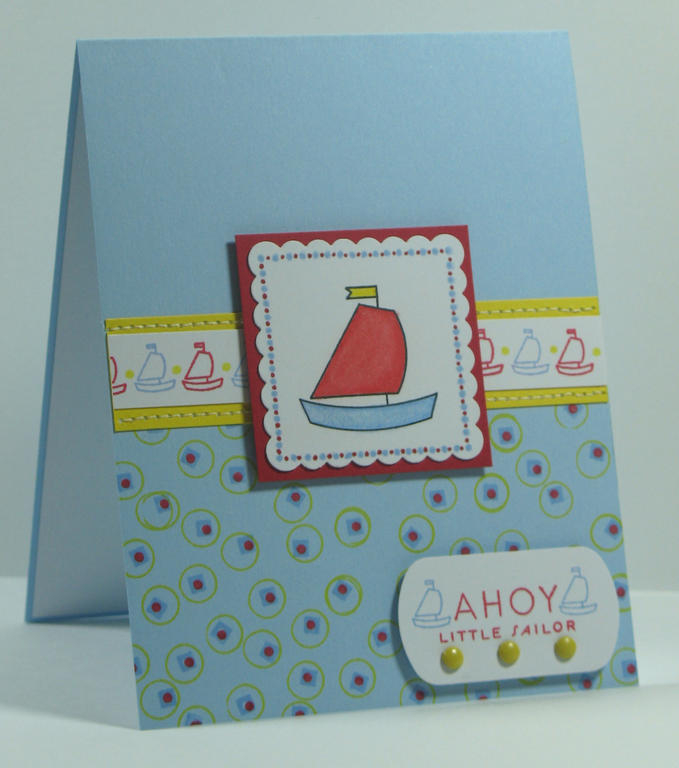 Sailor Baby Card<br />
Stamps:  Bitty Baby Blessings, Borders and Corners Square, Polka Dot...
