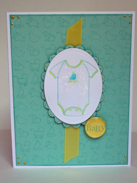 Project Title: Sailboat Onesie card<br />
Stamps: Bitty Baby Blessings, Mixed Messages<br />...