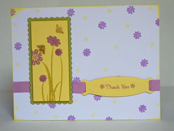 Project Title: Honey Bee Thank You<br />
Stamps: Honey Bees<br />
Inks: Lavender Moon, Spring...