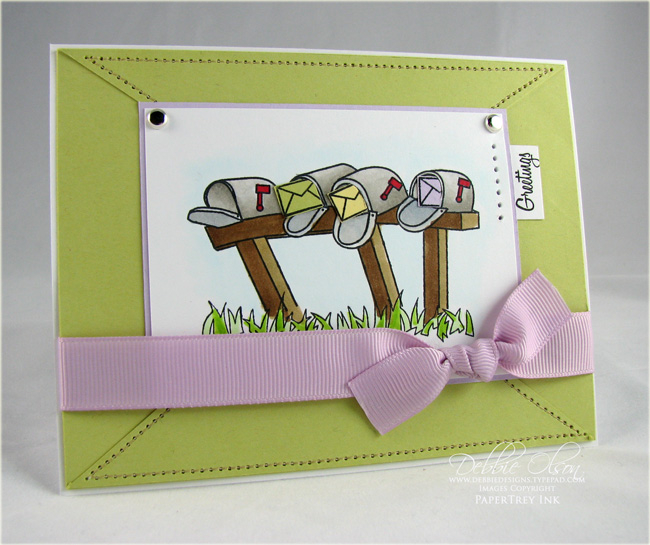 Stamps: Mailbox Greetings<br />
Cardstock: PaperTrey Stamper&#039;s Select White, Spring Moss,...