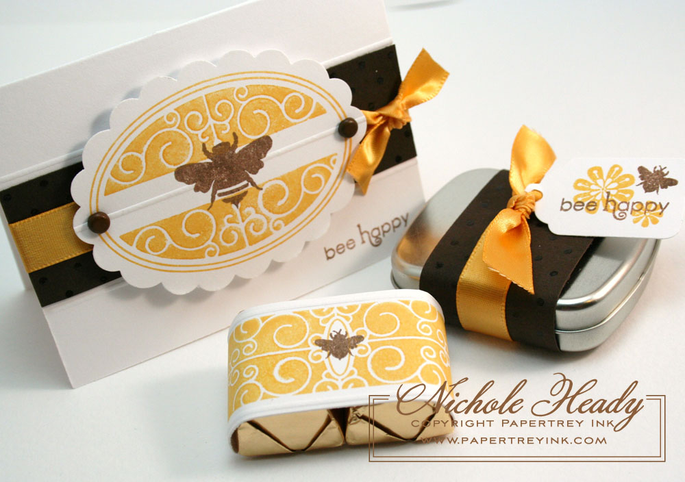 Stamps: (bees &amp; sentiment) Honey Bees, (oval &amp; nugget images) Sweet Love, (dotted...