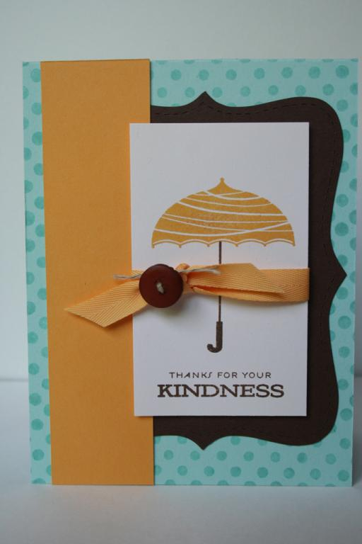 Stamps: Polka dot basics, Scattered Showers<br />
Paper: Aqua Mist, Dark Chocolate, Summer...