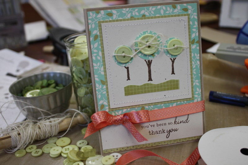 Stamps:  Everyday Button Bits, Vintage Picnic<br />
Paper:  Green Tea Leaf patterned paper,...