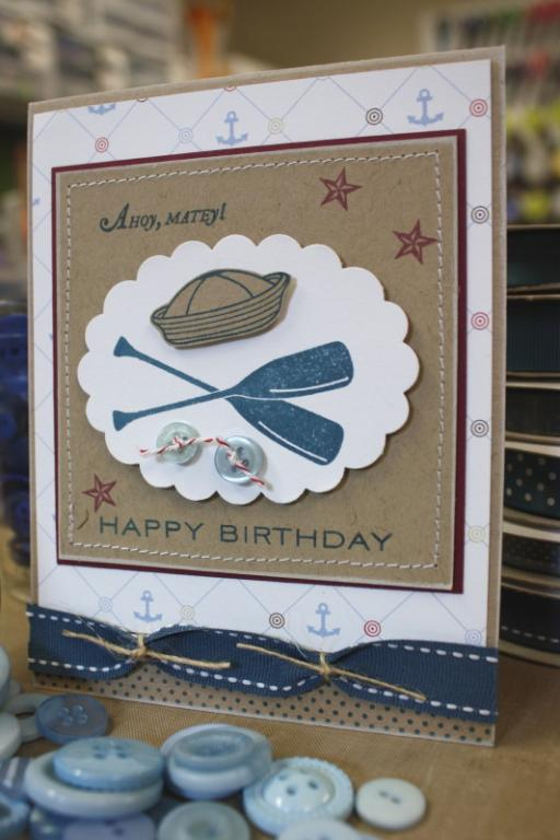 Stamps:  Ahoy Matey, Birthday Basics<br />
Paper:  Men of Life, Kraft, Scarlet Jewel,...