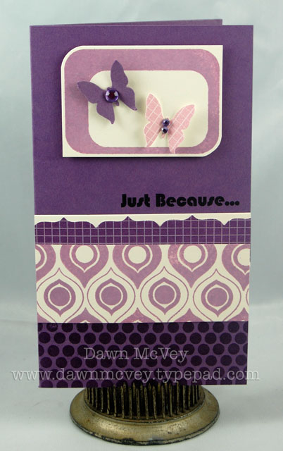 Paper: plum pudding, vintage cream, bitty box basics<br />
Stamps: Mod Squad, Polka Dot Basics...