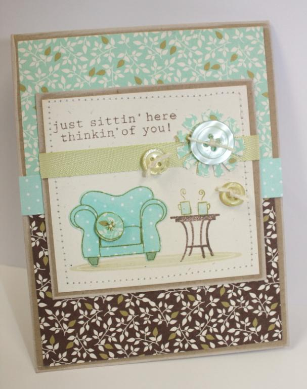 Stamps:  On My Couch &amp; Additions<br />
Paper:  Kraft, Bitty Dot Basics, Green Tea Leaf<br...