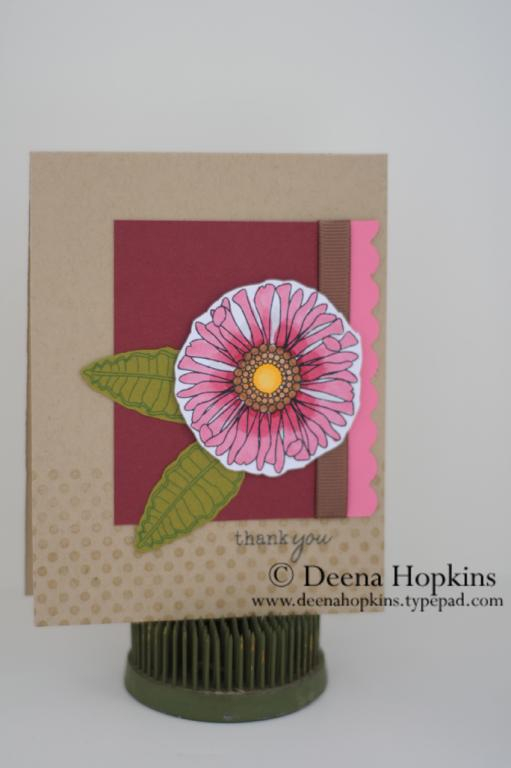 Dark Chocolate and Hibiscus Burst. Stamps are Friends Til the End and Polka Dot Basics 2.