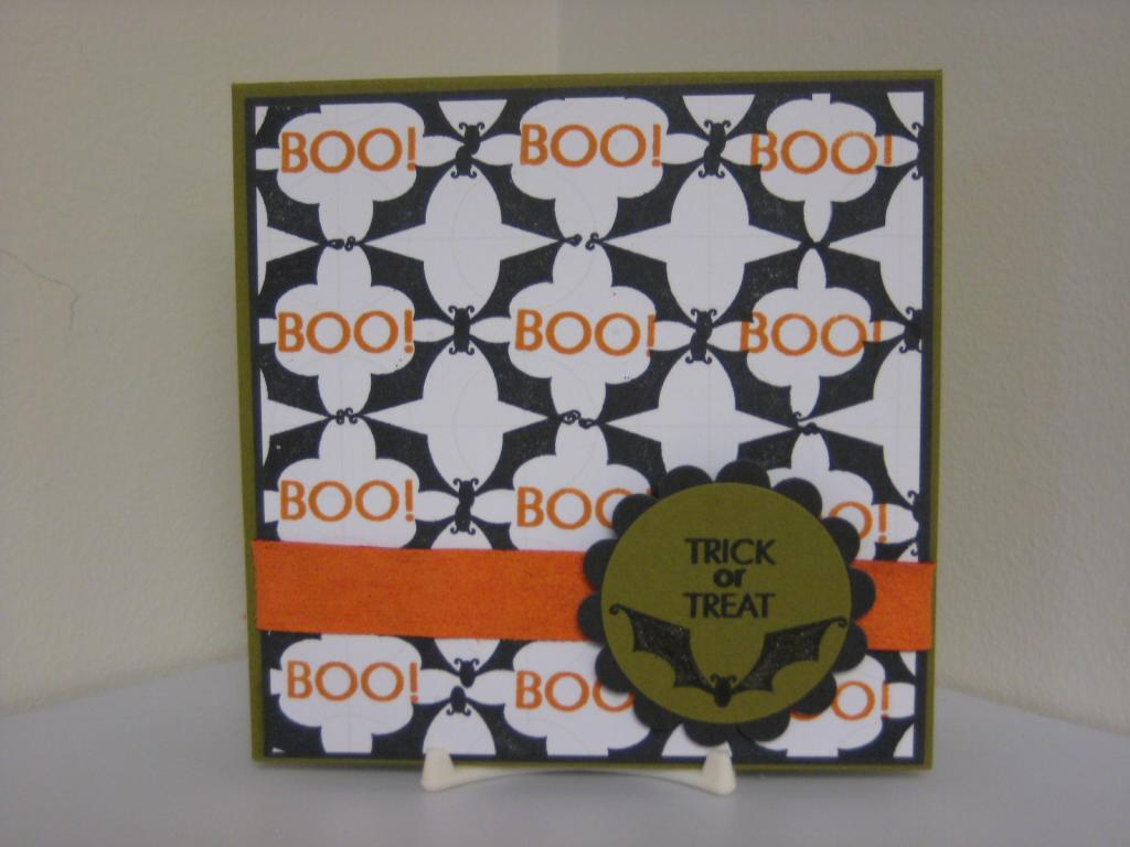 To create this background I stamped the bat from Spooky Sweets onto Guidelines 2 cardstock and...