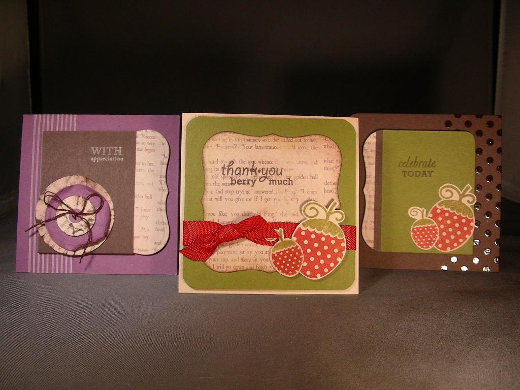 A trio of cards I made for the July Blog hop where we were to use text in some way.  I decided...