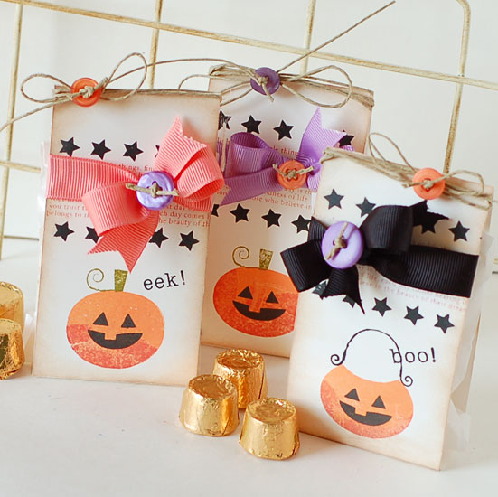 Stamps:  Boo to You, Background Basics: Text Print<br />
Ink:  Melon Berry, Tangerine...