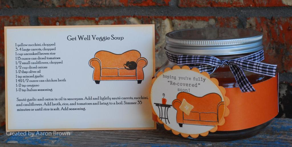 Using on my Couch for a simple get well gift. I used a short mason jar to hold the soup and...