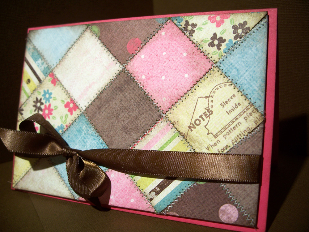 Raspberry Fizz cs, dark chocolate satin ribbon, Fancy Pants paper, machine stitching