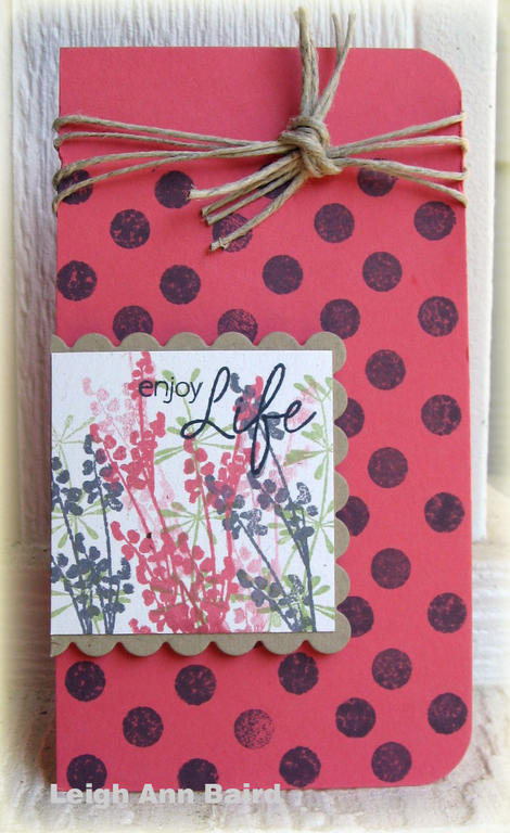 Polka Dot Basics, Life. Berry sorbet, Kraft and Rustic White cardstock. Finished size is 3 x 5.5
