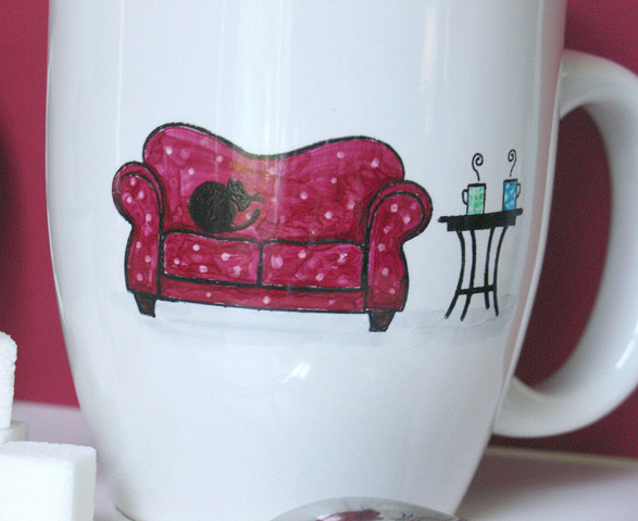 I loved coloring the bright mugs...and putting little designs on them!