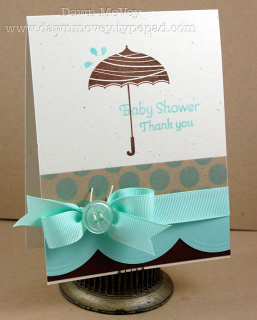 Paper: rustic cream, kraft, aqua mist, dark chocolate<br />
Stamps: Scattered Showers...