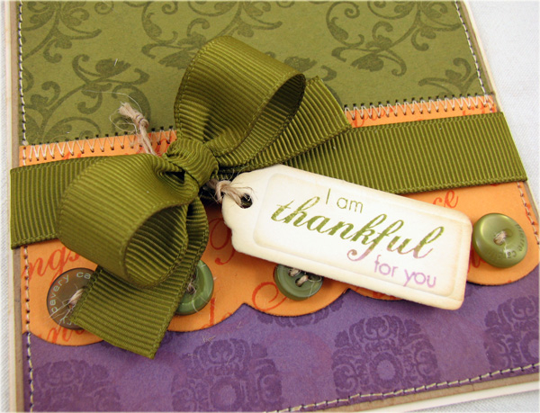 Stamps: Fall Elegance<br />
Ink: Versamark Champagne Dazzle, Plum Pudding, Lavender Moon,...