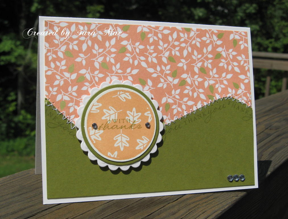 Stamps:  Autumn Tags<br />
Paper:  Vintage Cream, Ripe Avocado, Green Tea Leaves pp<br />
Ink:...