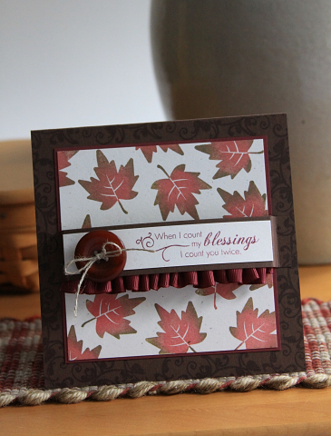 Stamps: Fall Elegance<br />
Paper: Dark Chocolate, Rustic Cream, Scarlet Jewel<br />
Ink:...