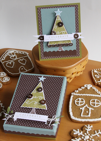 Stamps: Tree Trimming Trio<br />
Paper: Bitty Dot Basics patterned paper, Ocean Tides, Dark...