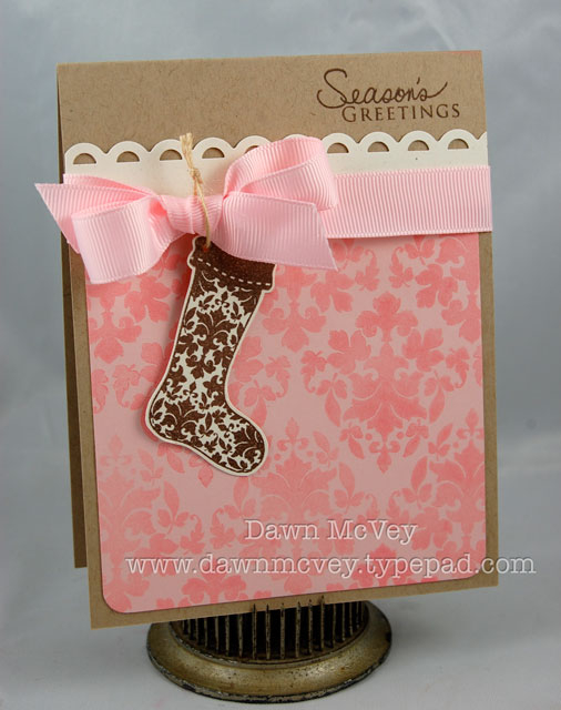 Paper: kraft, rustic cream, sweet blush<br />
Stamps: Signature Christmas, Damask Designs,...