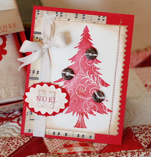 Stamps:  Tree Trimming Trio, Quilter's Sampler Additions<br />
Ink:  Pure Poppy<br />...