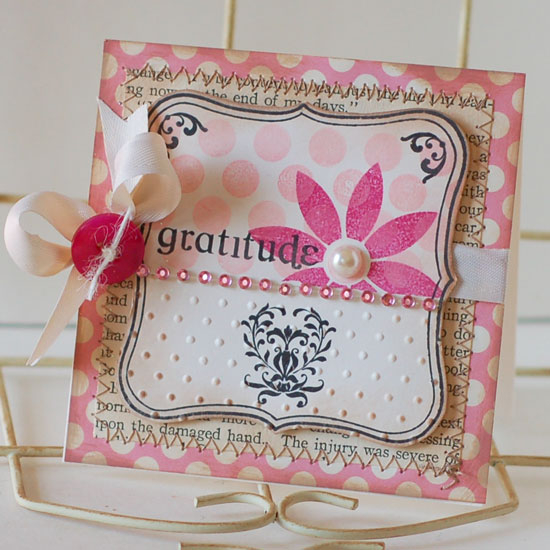 Stamps:  Vintage Labels, Polka Dot Basics II, Beautiful Blooms<br />
Ink:  Sweet Blush, True...