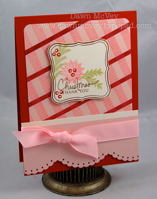 Paper: pure poppy, sweet blush, vintage cream<br />
Stamps: Signature Christmas, Peaceful...