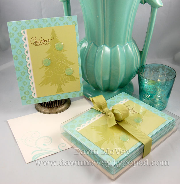 Paper: aqua mist, spring moss, vintage cream<br />
Stamps: Signature Christmas, Tree Trimming...